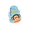 A dearcloud face mask adorned with a whimsical monkey face. Pouch is shaped as a cloud. Face Mask inside is yellow with a monkey pattern.