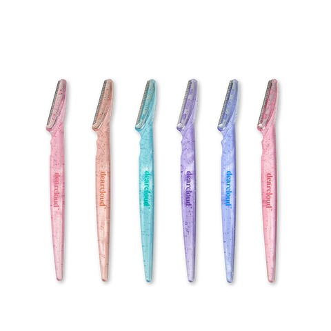 Set of six clear rainbow with glitter face razors with dearcloud logo on handles