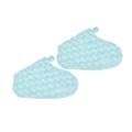 Two blue exfoliating foot mask boots with white cloud pattern.