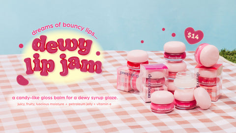 Dreams of bouncy lips... "Dewy Lip Jam" – A candy-like gloss balm for a dewy syrup glaze. Juicy, fruity, luscious moisture with petroleum jelly and vitamin e. $14, available now!