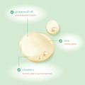 Formula photo infographic showing oil texture. Light pale yellow color.